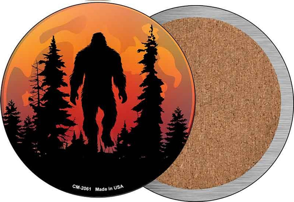 Bigfoot Silhouette on Moon Novelty Circle Coaster Set of 4