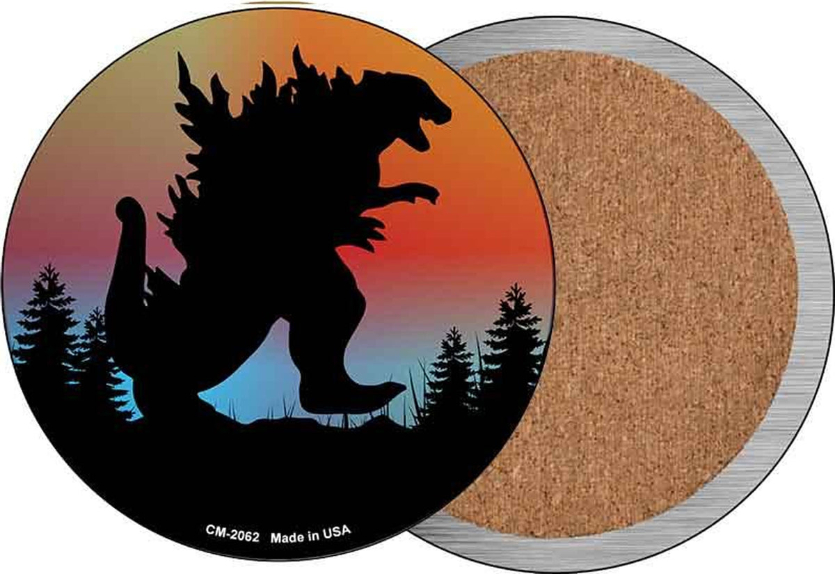 Godzilla Silhouette Sunset Novelty Circle Coaster Set of 4