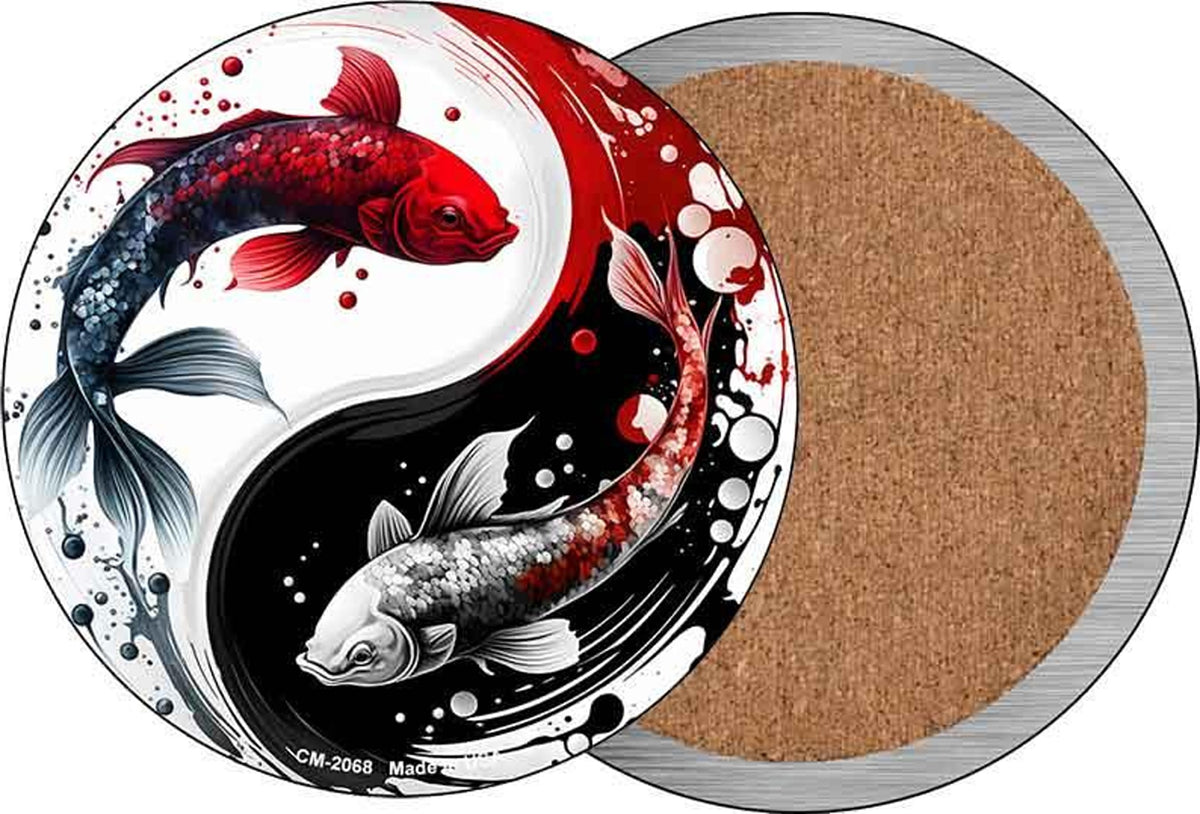 Koi Fish Yin-Yang Novelty Circle Coaster Set of 4