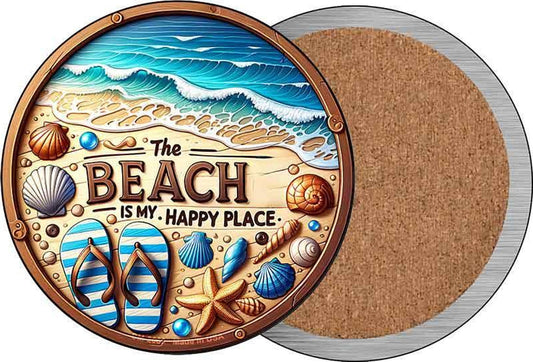 The Beach is My Happy Place Novelty Circle Coaster Set of 4