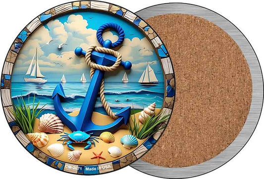 Blue Anchor and Crab Novelty Circle Coaster Set of 4