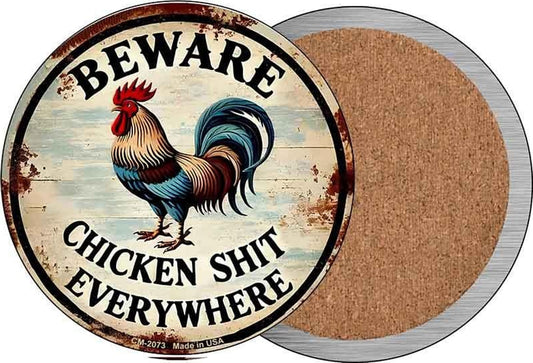 Beware Chicken Shit Novelty Circle Coaster Set of 4
