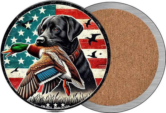 Black Lab with Duck Novelty Circle Coaster Set of 4