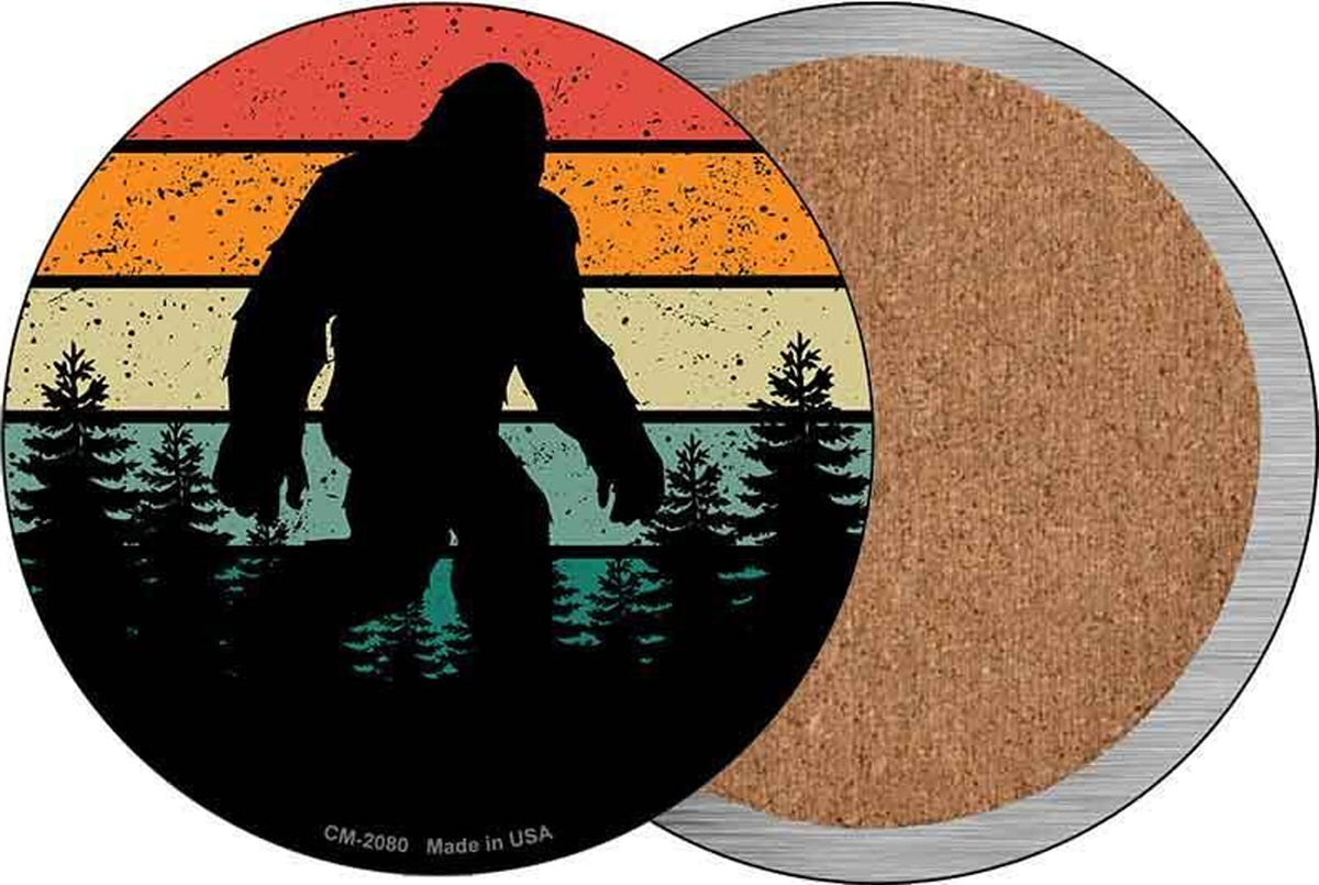 Bigfoot Silhouette Sunset Novelty Circle Coaster Set of 4