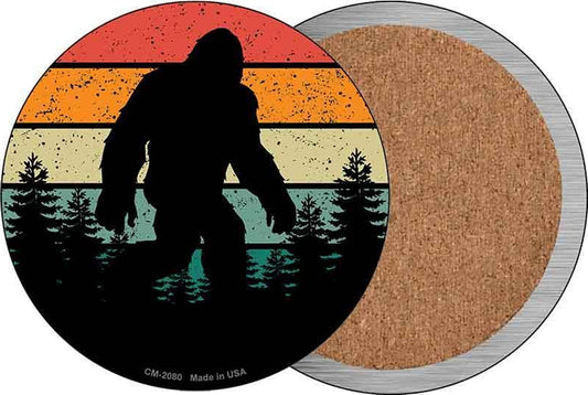 Bigfoot Silhouette Sunset Novelty Circle Coaster Set of 4