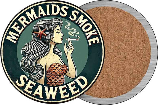 Mermaids Smoke Seaweed Novelty Circle Coaster Set of 4