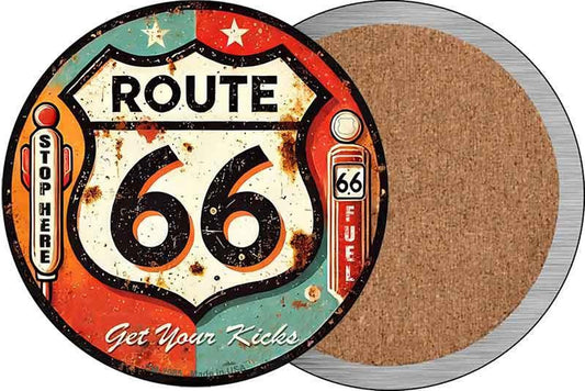 Retro Route 66 Novelty Circle Coaster Set of 4