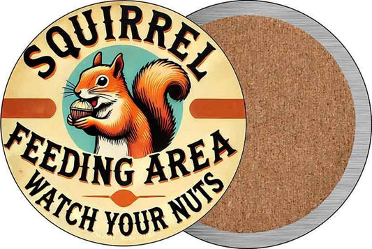 Squirrel Feeding Area Novelty Circle Coaster Set of 4