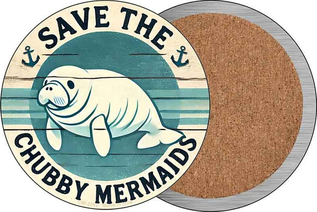 Save the Chubby Mermaids Novelty Circle Coaster Set of 4