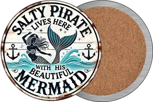 Salty Pirate & Mermaid Novelty Circle Coaster Set of 4
