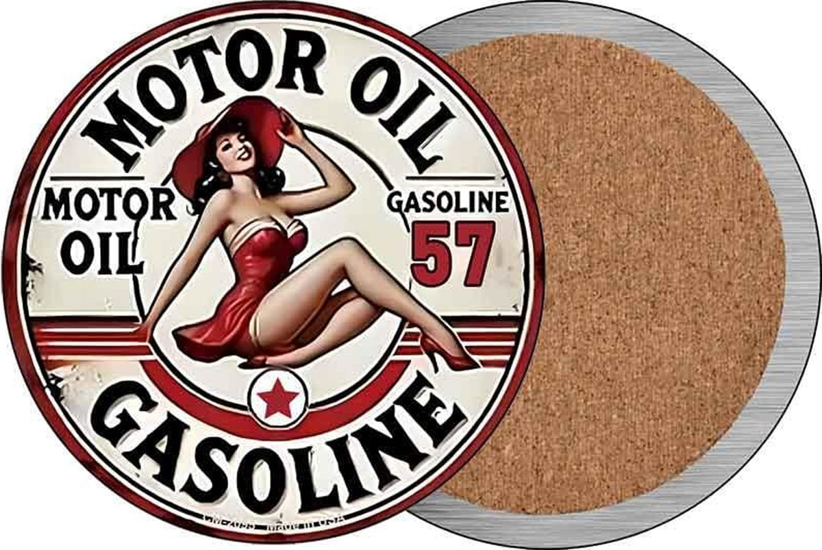 Motor Oil Gasoline Novelty Circle Coaster Set of 4