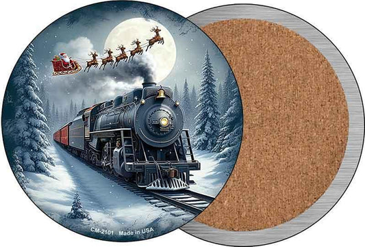 Santa Over the Polar Express Novelty Circle Coaster Set of 4