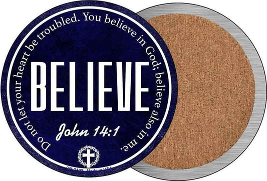 Believe Bible Verse Novelty Circle Coaster Set of 4