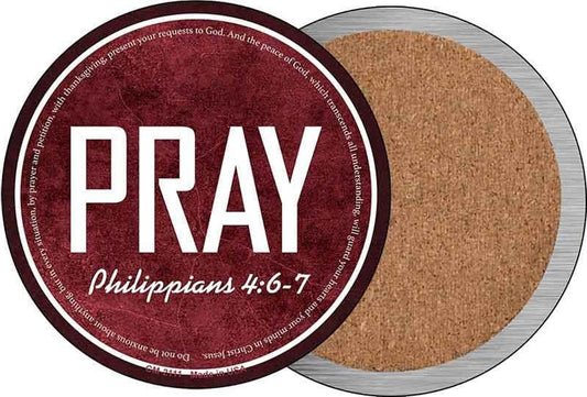 Pray Bible Verse Novelty Circle Coaster Set of 4
