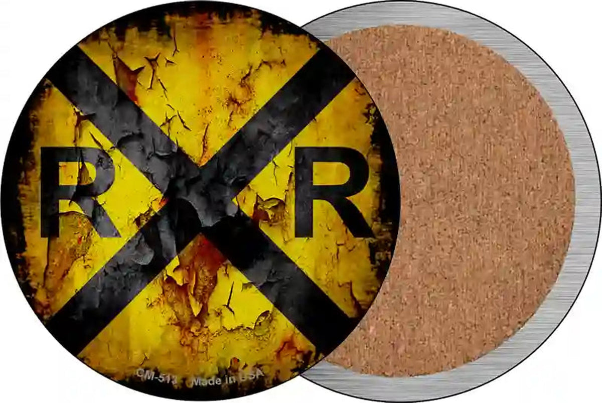 Vintage Railroad Crossing Novelty Circle Coaster Set of 4