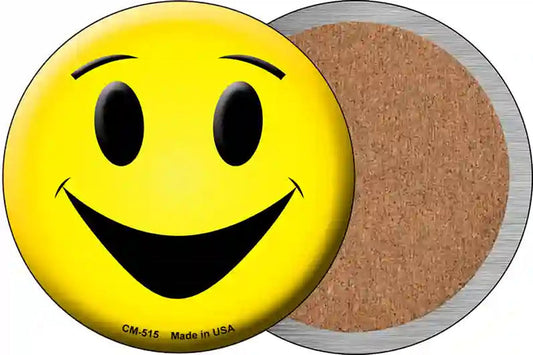 Yellow Smiling Face Novelty Circle Coaster Set of 4