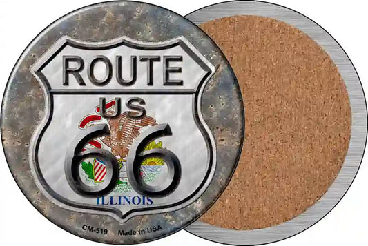 Illinois Route 66 Novelty Circle Coaster Set of 4
