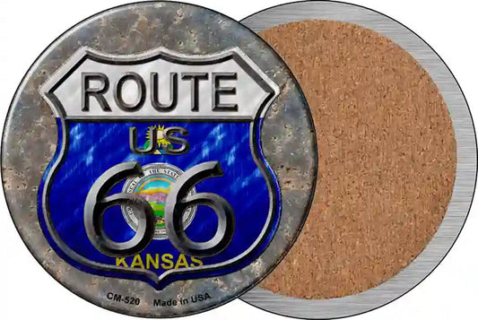 Kansas Route 66 Novelty Circle Coaster Set of 4