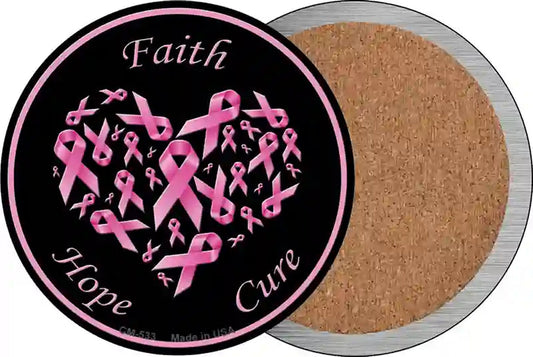 Faith Hope Cure Novelty Circle Coaster Set of 4
