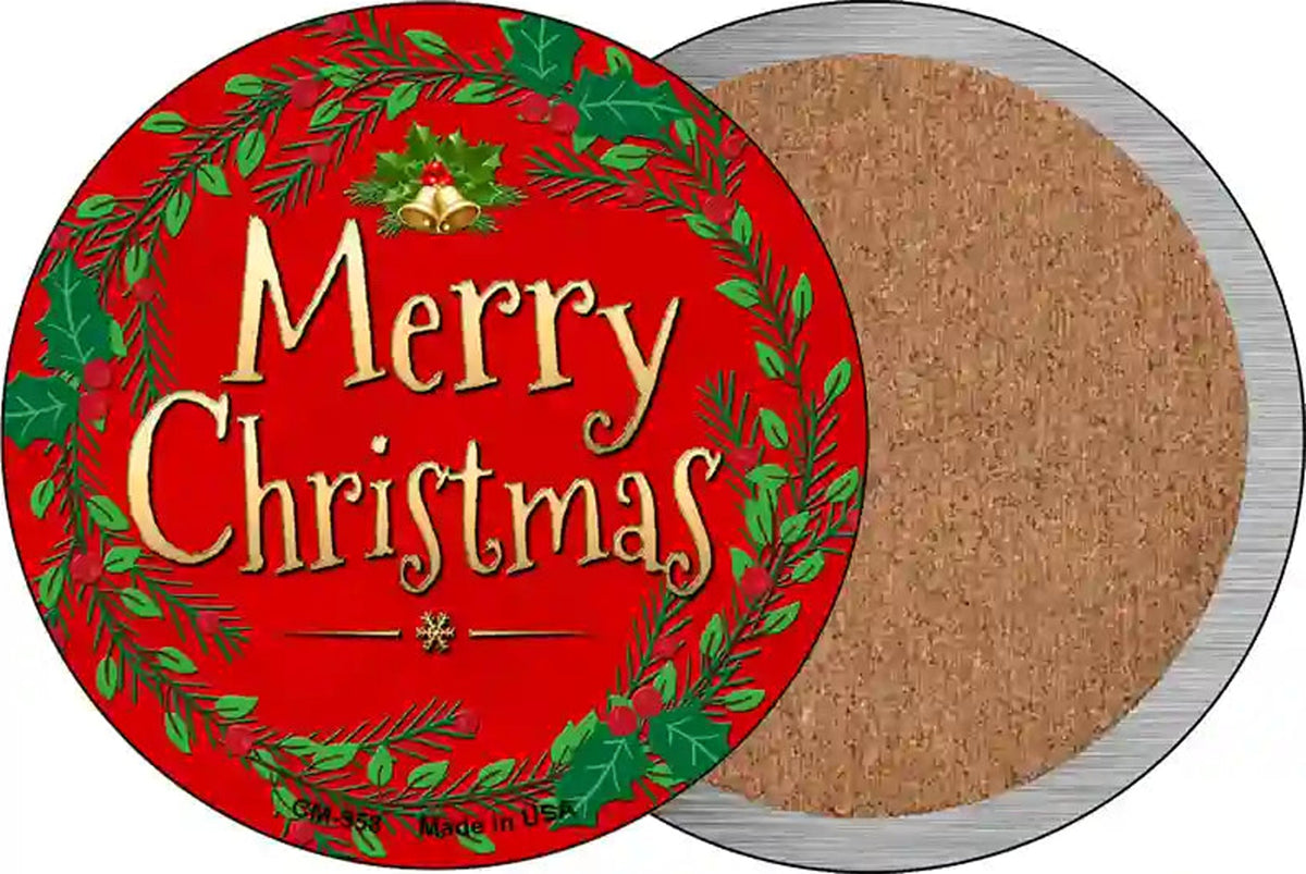 Merry Christmas Red Bright Novelty Circle Coaster Set of 4