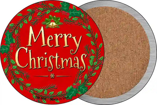 Merry Christmas Red Bright Novelty Circle Coaster Set of 4