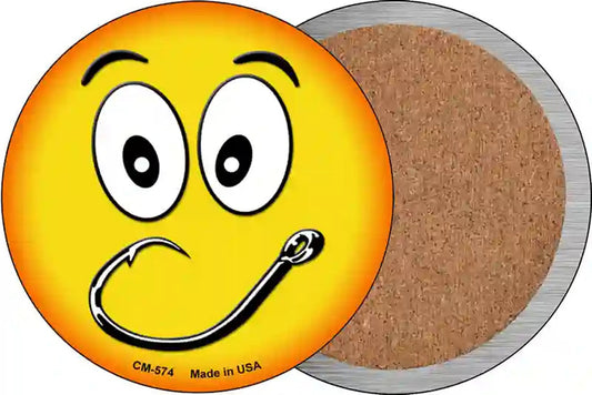 Smiling Face Fishing Hook Novelty Circle Coaster Set of 4