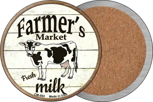 Farmers Market Milk Novelty Circle Coaster Set of 4