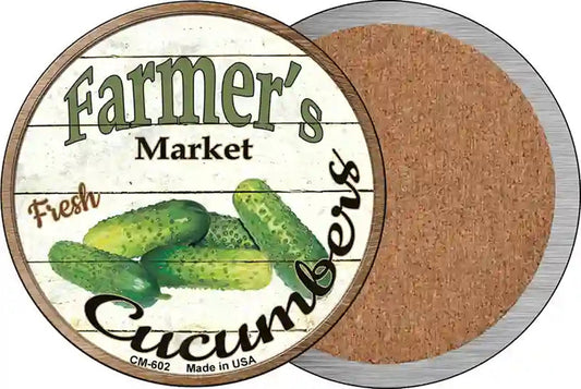 Farmers Market Cucumbers Novelty Circle Coaster Set of 4