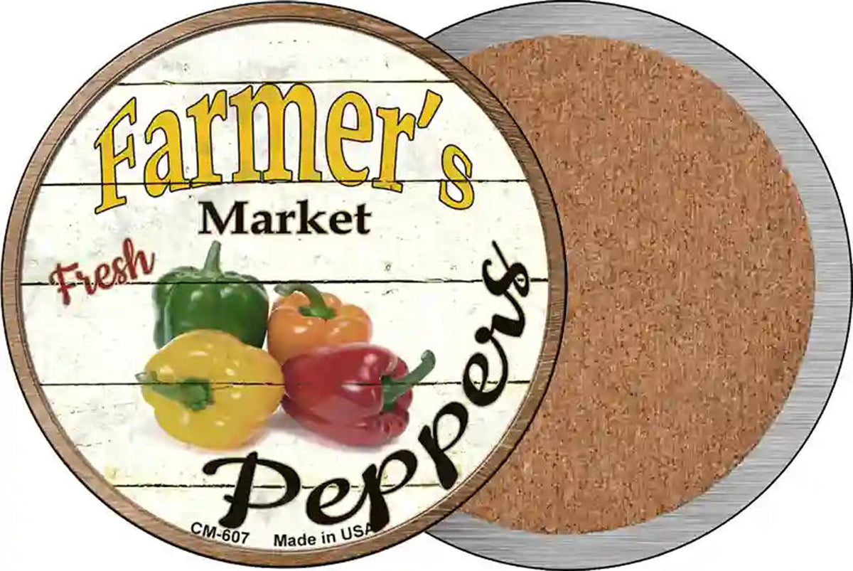 Farmers Market Peppers Novelty Circle Coaster Set of 4