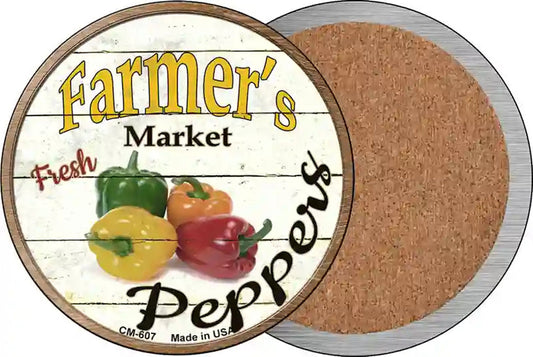 Farmers Market Peppers Novelty Circle Coaster Set of 4