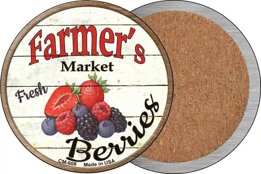Farmers Market Berries Novelty Circle Coaster Set of 4