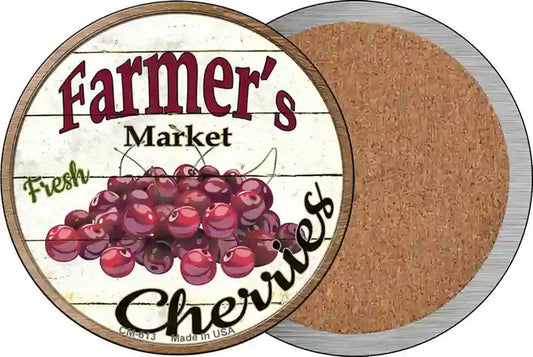 Farmers Market Cherries Novelty Circle Coaster Set of 4