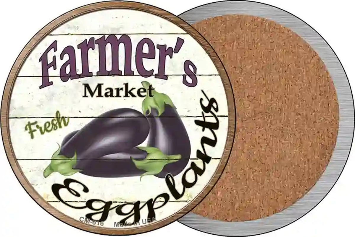 Farmers Market Eggplants Novelty Circle Coaster Set of 4