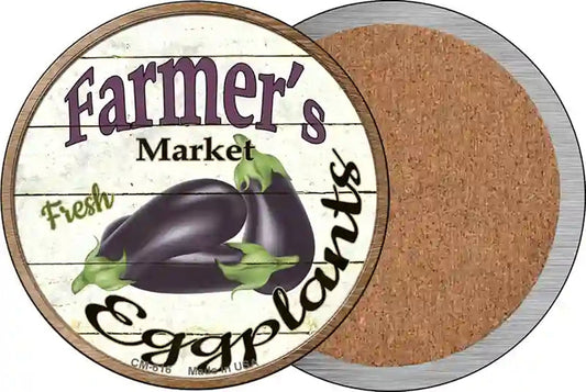 Farmers Market Eggplants Novelty Circle Coaster Set of 4