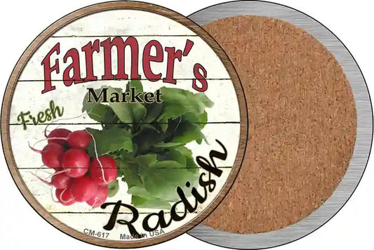 Farmers Market Radish Novelty Circle Coaster Set of 4