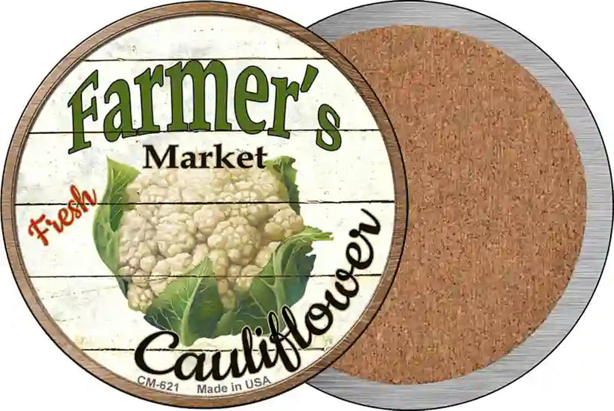 Farmers Market Cauliflower Novelty Circle Coaster Set of 4