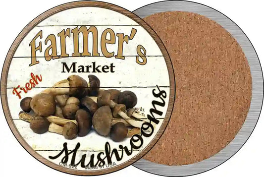 Farmers Market Mushrooms Novelty Circle Coaster Set of 4