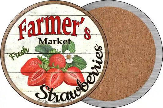Farmers Market Strawberries Novelty Circle Coaster Set of 4