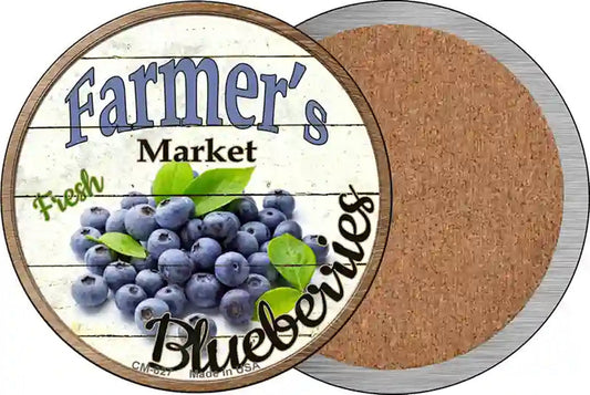 Farmers Market Blueberries Novelty Circle Coaster Set of 4