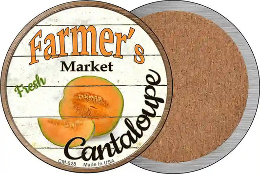 Farmers Market Cantaloupe Novelty Circle Coaster Set of 4