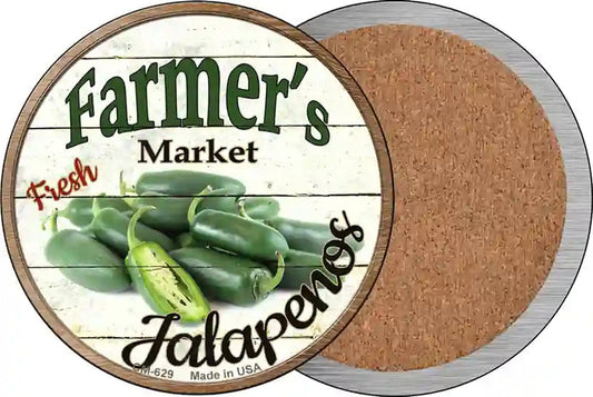 Farmers Market Jalapenos Novelty Circle Coaster Set of 4