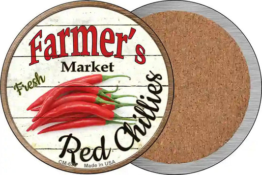 Farmers Market Red Chillies Novelty Circle Coaster Set of 4
