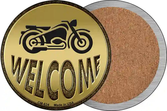 Welcome With Motorcycle Novelty Circle Coaster Set of 4