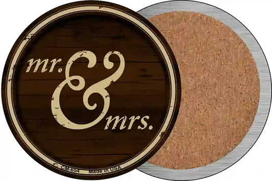 Mr And Mrs Dark Wood Novelty Circle Coaster Set of 4