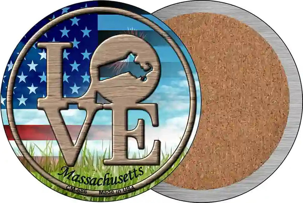 Love Massachusetts Novelty Circle Coaster Set of 4
