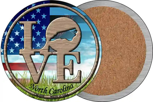 Love North Carolina Novelty Circle Coaster Set of 4