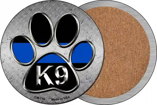 Paw Thin Blue Line K-9 Novelty Circle Coaster Set of 4