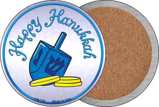 Happy Hanukkah Dreidel Novelty Circle Coaster Set of 4