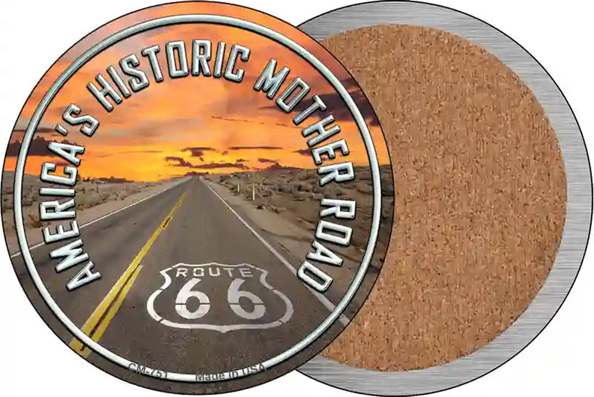 Mother Road Route 66 Novelty Circle Coaster Set of 4