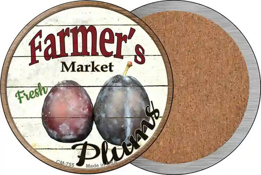 Farmers Market Plum Novelty Circle Coaster Set of 4